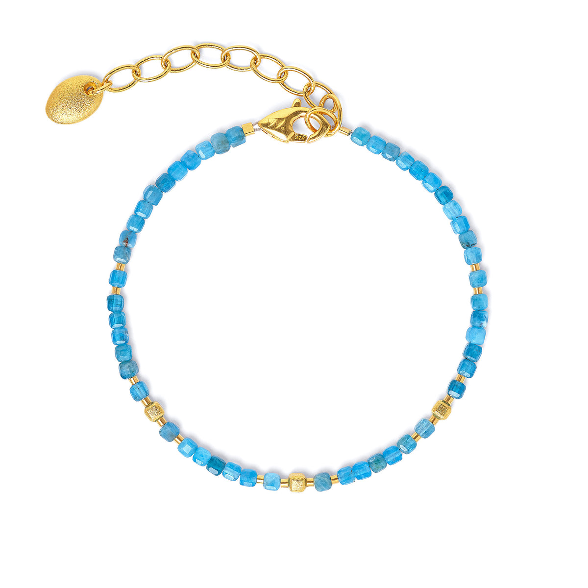 Armkette Cuseni von BERND WOLF aus 24-Karat-goldplattiertem Sterlingsilber mit Apatit, Designlinie Cubes.