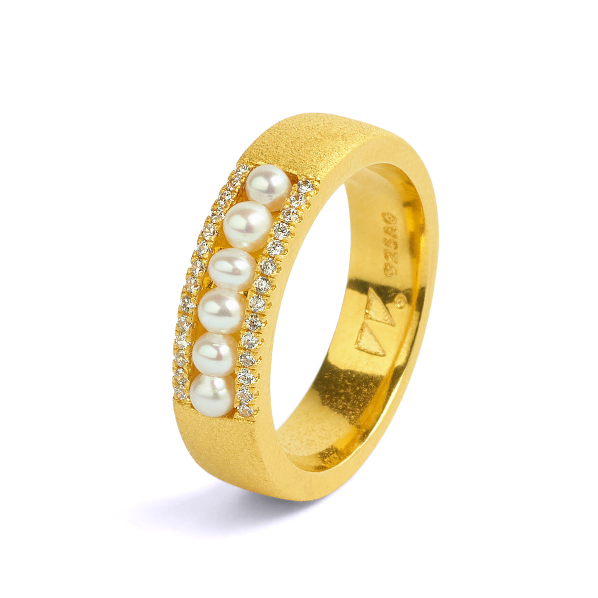 Ring Alana von BERND WOLF aus 24-Karat-goldplattiertem Sterlingsilber mit Süßwasserperle, Designlinie Sparkling Pavé.