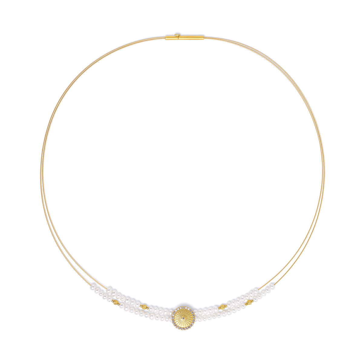 Collier Sunyo von BERND WOLF aus 24-Karat-goldplattiertem Sterlingsilber mit Süßwasserperle, Designlinie Sun&Moon.